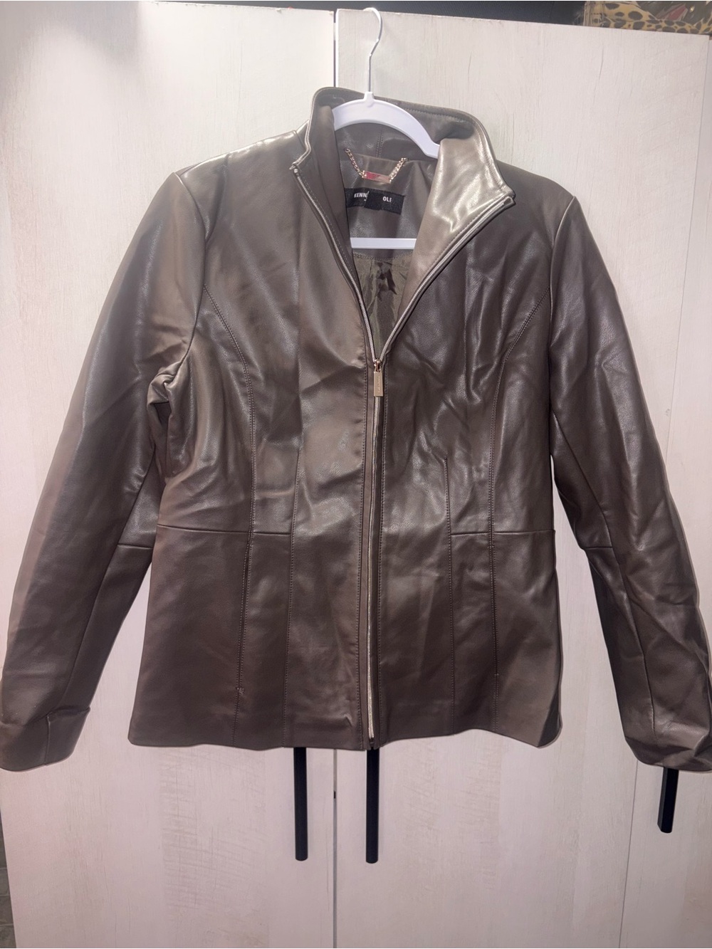 Kenneth Cole Olive Green Leather Zip-Front Jacket